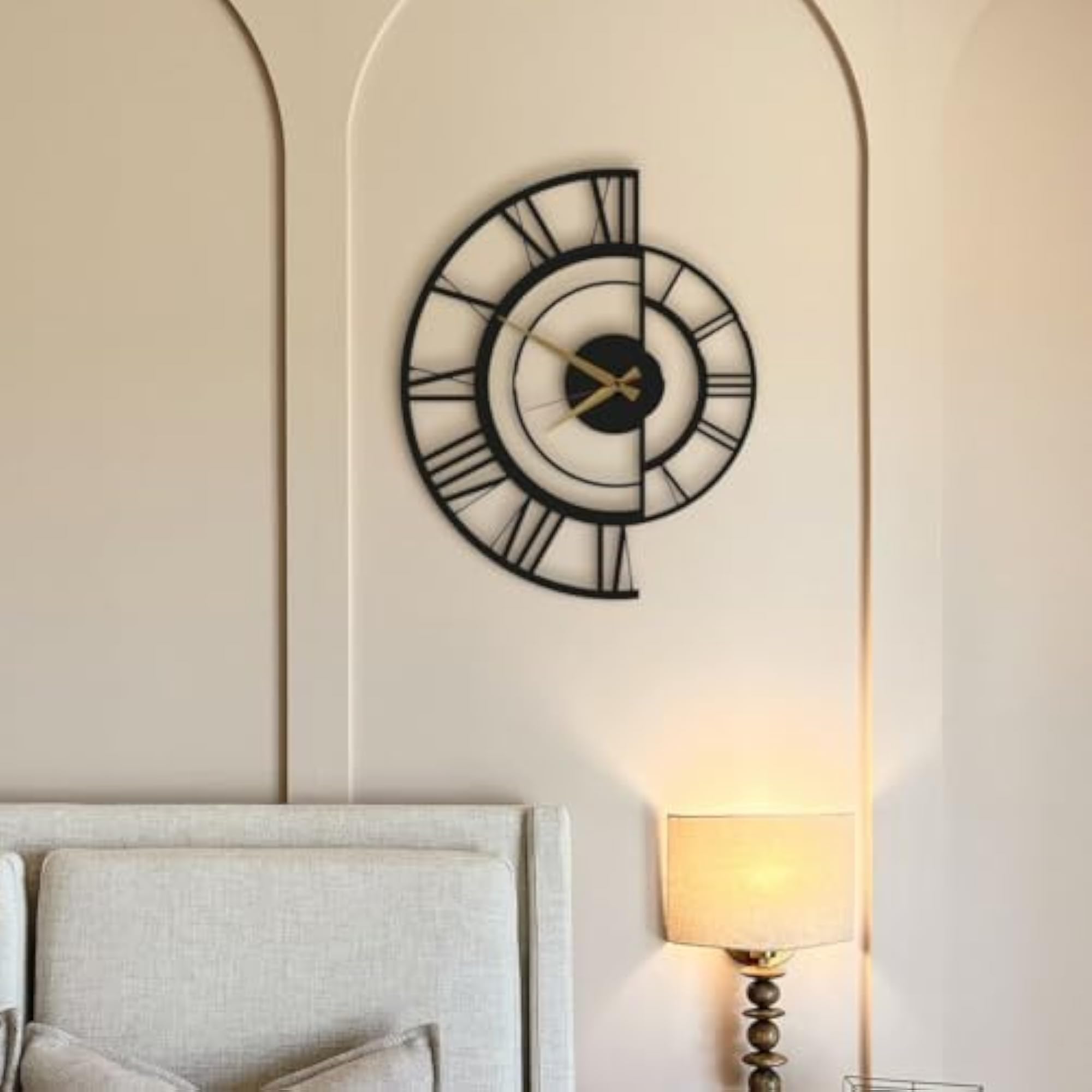 Half Circle Design Metal Wall Clock, Unique Home Decor