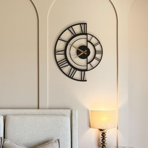 Image of Designer Metal Wall Clock for Living Room | Antique Stylish Fancy Decorative Big Size Wall Watch for Bedroom, Office, Kitchen, Dining, Hall and Decor (Black(ST-13), 40CM)