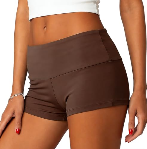 Image of Women Low Waist Lounge Shorts Fold Over Skinny Pajamas Shorts Summer Casual Pj Bottom Sleep Shorts