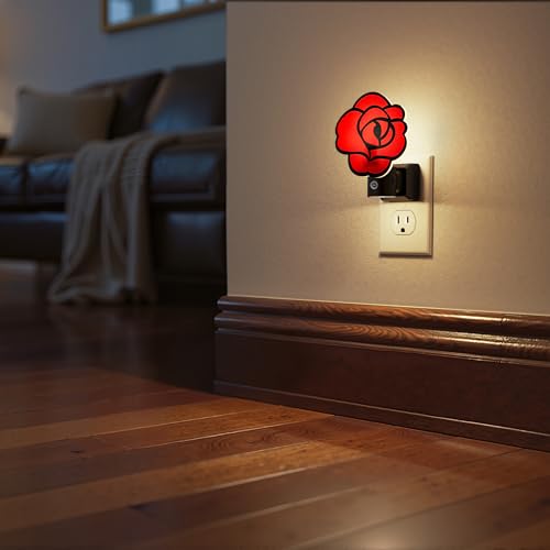 Image of Briignite Flower Night Light 1 Pack, Rose Night Lights Plug into Wall Dimmable, LED Nightlight with Dusk to Dawn Sensor, Adjustable Brightness, for Bathroom Bedroom Hallway, 3000K Warm White