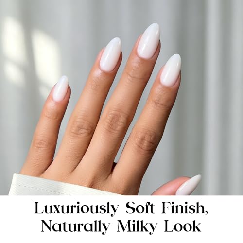 Image of Beetles Milky White Press on Nails Short Almond Fake Nails 160PCS DIY | Pre-Colored Milky White Nails Come in 16 Sizes to Help Fit DIY Short Almond Manicure Needs