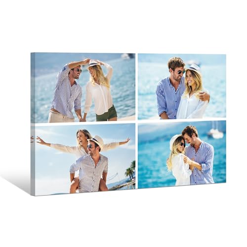 WayToLight Custom Canvas Prints with Your Photos Personalized Couples and Family Photo Collage Wall Art for Valentine‘s Day, Living Room, Bedroom Home Decor (4 Photos)