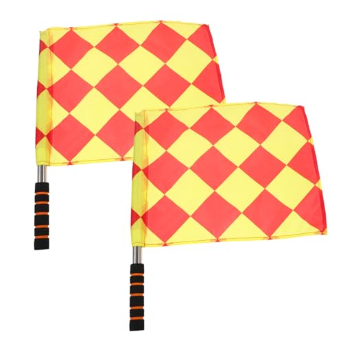 Mikikit 2pcs Yellow Referee Foam Flag for Racing Conducting Flag Metal Pole Handheld for Field Sports