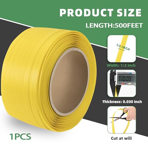U0U DBD01 Poly Strapping,Heavy Duty Packaging Banding Strapping,1/2 Inch X 500' Polyester Pallet Strapping,300 Lbs Break Strength Polyester Strapping thumb #1