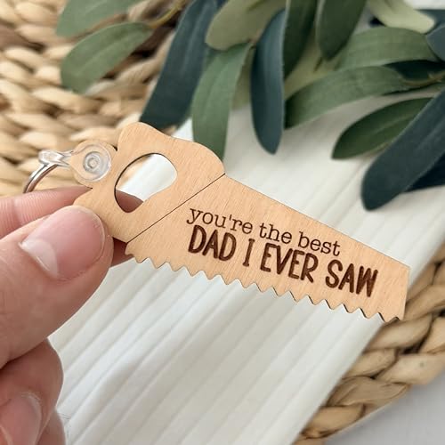 Wooden Saw Design Keychain for Dad