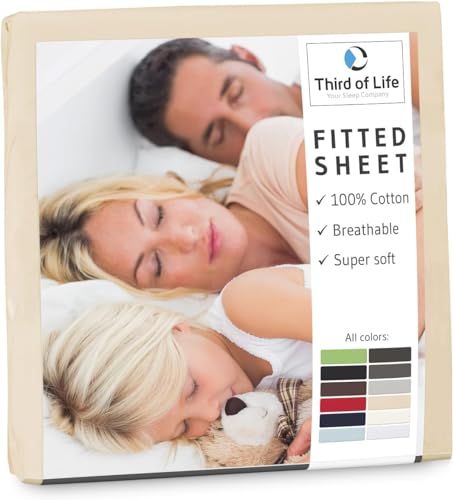 Spannbettlaken 180x200 cm aus 100% natürlicher Baumwolle, Das atmungsaktive & fusselfreie Bettlaken ALBA ist elastisch & weich, Designed in Germany, Langlebiger Jersey-Bettbezug, 180x200cm beige