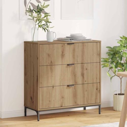 Mandloder Aparador de madera de roble Artisan, 79,5 x 33 x 82 cm, con cajón, buffet resistente para salón, comedor, cocina, almacenamiento versátil
