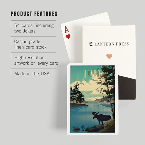 Lantern Press Idaho, Alce y Lago, Naipes Póker 52 cartas miniatura 3