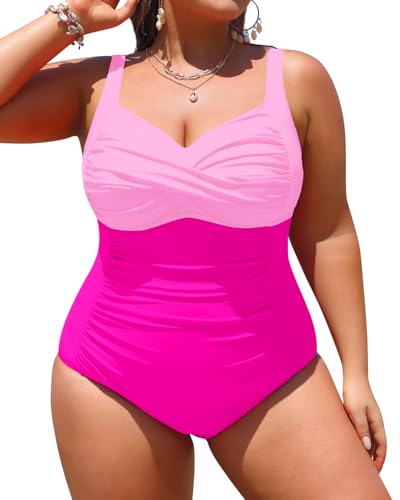 Yonique Women Plus Size One Piece Swimsuits Tummy Control Bathing Suits Twist Front Ruched Swimwear