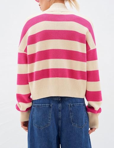 Arssm Womens Color Block Striped Sweater Long Sleeve Cardigans Button Down V Neck Knit Top Fashion 2024 Knitwear2