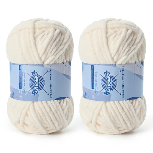 Image of 2 Pack Chunky Chenille Yarn for Crocheting, Baby Yarn for Crocheting Soft Blankets, Bulky Yarns for Crochet Amigurumi, 200g (148.7yds) Fluffy Velvet Yarns for Hand Knitting (2 Light Beige)