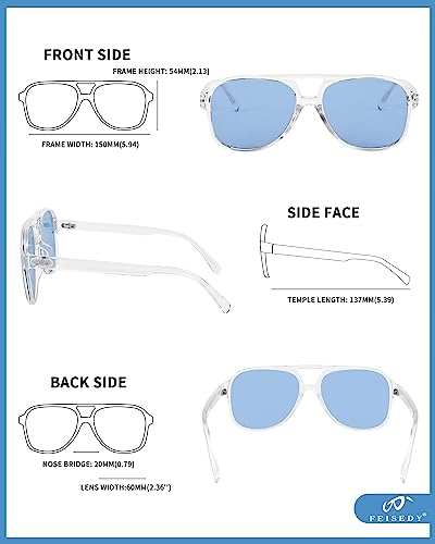 Image of FEISEDY Vintage Retro 70s Plastic Aviator Sunglasses Women Men Classic Large Squared Frame B2751