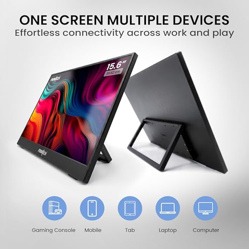 Image of FRONTECH 15.6″ Portable LED Monitor, Full HD IPS Display, 10000mAh Rechargeable Battery, Dual Type-C & Mini HDMI, Built-in Speakers, 180 Stand, Works with Laptop /PS5 /Switch /Phone (MON-0023P)