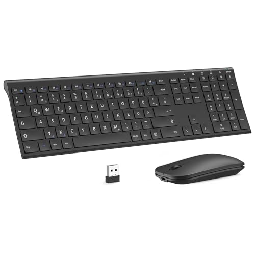 Kabelloses Tastatur Maus Set, seenda 2.4G Ultraflach Wireless Tastatur und Maus Aufladbar aus...