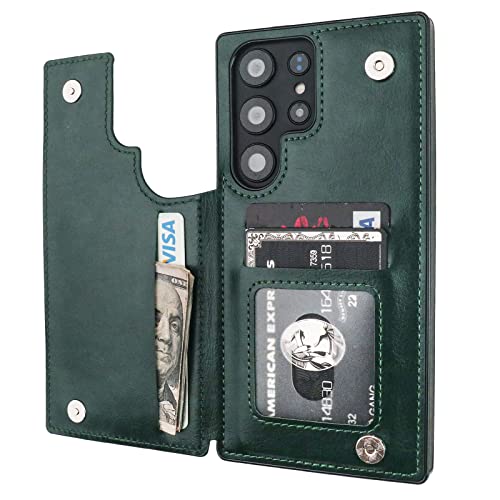 ONETOP for Samsung Galaxy S23 Ultra Wallet Case with Card Holder,Green