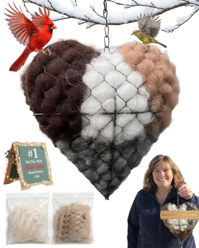 Handmade Alpaca Fiber Bird Nesting Heart, Birds Nests Material Holder, Winter Tree Shelter for Wild Bird, Hummingbird Houses Nest Boxes Gifts for Outside Garden Art Birdhouse, Birds Lovers (1PC)
