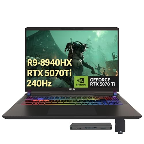 Image of msi Vector A16 HX 16 inch 240Hz QHD+ Gaming Laptop, AMD Ryzen 9 8940HX, 64GB DDR5, 5TB Storage (4TB SSD+1TB Docking Station Set), GeForce RTX 5070Ti, RGB Backlit Keyboard, Wi-Fi 7, Win 11 Pro, Gray
