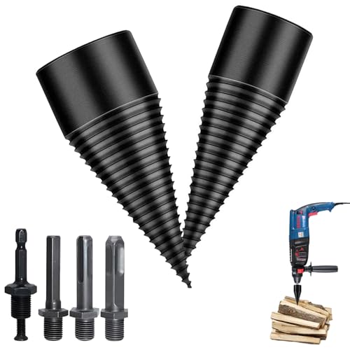 GothicBride Spaccalegna - Set di punte per legno, 42 mm + 32 mm, con 4 manici per trapano, coni per legno, spaccalegna