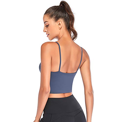 Qxyang Padded Sports Bra for Women Longline Camisole Crop Yoga Workout Tank Tops Fitness Gym Running Casual Shirts Blue