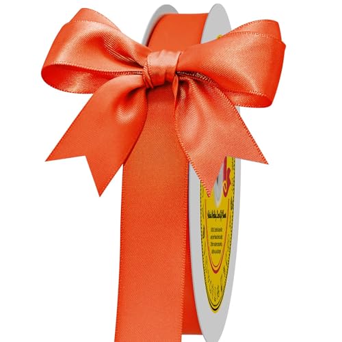Image of Double Face Autumn Orange Satin Ribbon 7 /8 inch X 100 Yards Polyester Autumn Orange Ribbon for Gift Wrapping Very Suitable for Weddings Party Hair Bow Invitation Decorations and More