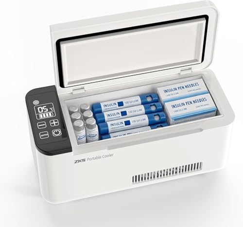ZKSCool Portable Insulin Cooler Box Smart Rechargeable Mini Medical Case for Insulin, Vaccines, and Medications, 0.6L Capacity, LCD Display,Travel Drug Cooler for Insulin, FAA-Approved