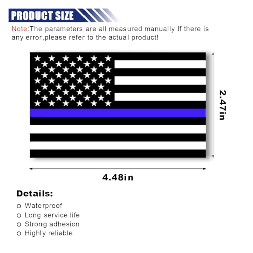 Image of BDZMC 3PCS American Flag Car Sticker Decal, 4.4 X 2.4 Inch Thin Blue Line Reflective Sticker, American Flag Window Decal, Police Support Bumper Decals for Trucks Cars Laptop Motorcycles (Black /Blue)
