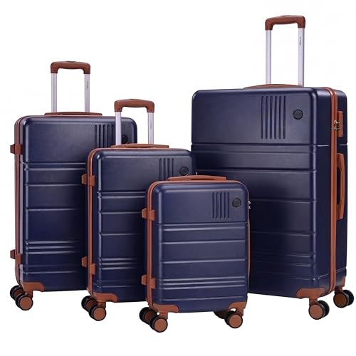 Image of Hoteel Luggage Sets 4 Piece, 4-Year Warranty, Carry-On Luggage with Dual-Spinner Wheels, PC+ABS Hardside Suitcase Set with TSA Lock, Large Checked Travel Suitcases, Dark Blue(16 /20 /24 /28)