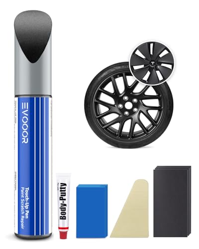 EVOOOR Photon Grey Tesla Kit de stylo de retouche pour jantes Tesla Model 3 18 2024 Correspondance exacte – Réparation des rayures et des éclats (gris photon)