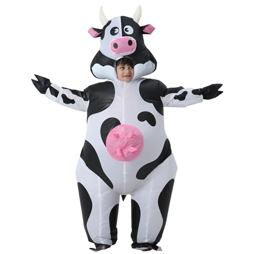JOYBRO Costume Gonflable de Vache pour Enfants, Costume de Vache Amusant, Déguisement Animal Drôle pour Garçons et Filles, Idéal pour Halloween, Noël, Carnaval,...