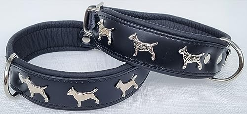 Bullterrier HUNDEHALSBAND - Halsband, Halsumfang 42-50cm Leder Schwarz; Braun/Cognac; ROT-Schwarz (Schwarz)