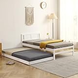 Jujwooo 親子ベッド ウッド シングルベッド デイベッド エキストラ 一台三役 多機能 収納 省スペース 北欧風 おしゃれ 大人用 子供用 (ホワイト)