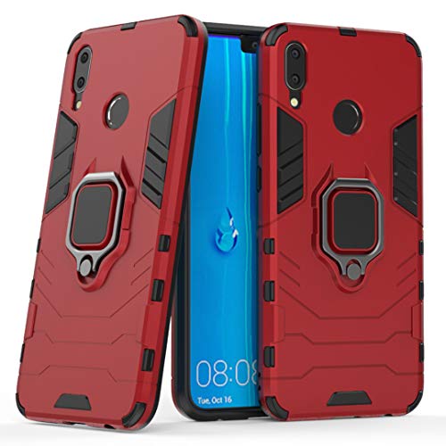 Huawei Y9 2019 Case, Ranyi 2 in 1 Ring Armor Design [360 Degree Rotation Ring Holder] [Kickstand Feature] Shock Absorbing Dual Layer Protective Defender Case for Huawei Y9 2019 (6.5 inch), red