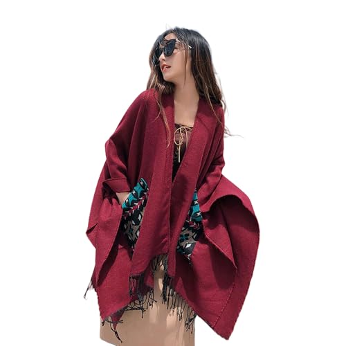 Bufanda de mujer capa abrigo chal grande estampado reversible borlas 83034 5