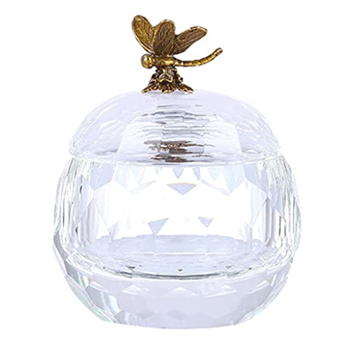 MINJING Joyeros de cristal con tapa de latón con diseño de animales, organizador de pendientes, anillos, tarro de caramelos, caja del tesoro para regalos de novia, organizadores de joyas, libélula