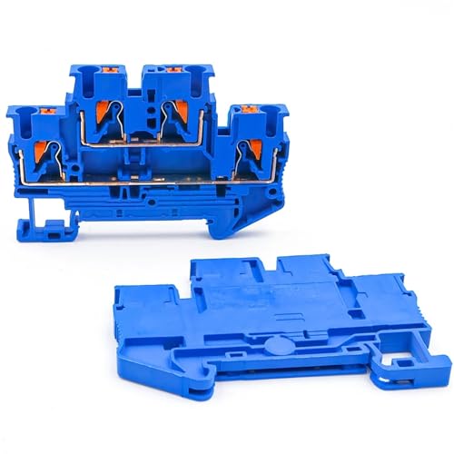 PTTB 2.5 DIN Rail Terminal Block 10Pcs, Double Layer Spring Push-in Connector for Industrial Electrical Wiring(PTTB-2.5-Blue)