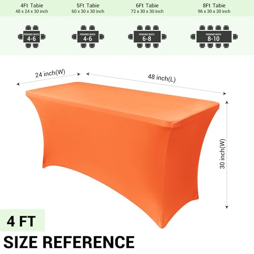Image of Obstal 4Ft Stretch Spandex Table Cover for Standard Folding Tables - 2 Pack Universal Rectangular Fitted Tablecloth for Party, Banquet, Events, Trade Show (Orange, 48L x 24W x 30H Inches)