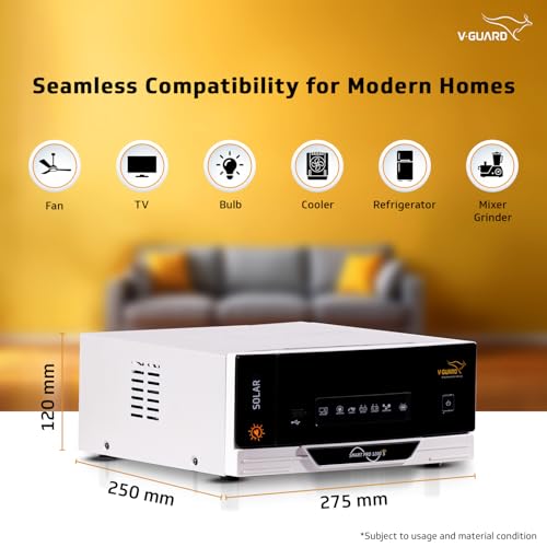 Image of V-Guard Smart Pro 1200s Solar Inverter | 1000VA / 12V Pure Sine Wave | Smart IoT with Mobile App Control | LED Display | Easy Installation | Reliable Power Backup | 3-Year Warranty