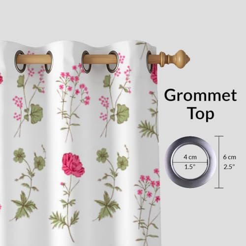 Image of HOMEMONDE Duck Curtain Long Door 8 Feet Curtains Set of 2- Floral Printed Room Darkening Curtain with Eyelets - (96 Inches, Pink Floral)