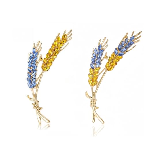 Image of Wheat Brooch Pin Blue Yellow Rhinestones Plant and Flower Suit Lapel Pins for Women Men Jewelry Gift (1pc 1+1pc 2), 2.6*0.43*1.0in
