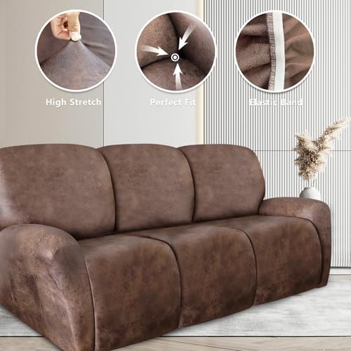 Image of ANARACHON Recliner Couch Cover Leather Look Recliner Sofa Covers for 3 Cushion Reclining Sofa Slipcovers 8-Pieces Furniture Protector Spandex Fabric Washable (3 Seater, 02 Light Brown)