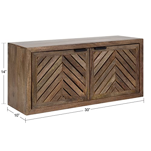 Image of Kate and Laurel Mezzeta Boho Decorative 2-Door Wall Cabinet, 30 x 10 x 14, Natural Wood, Decorative Modern Storage Cabinet with Doors