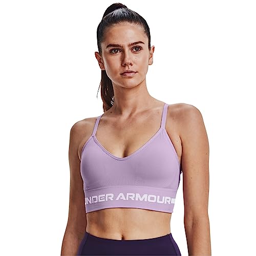 Image of Under Armour Women's Seamless Low Long Bra, Octane (566) /Pink Note, X-Small