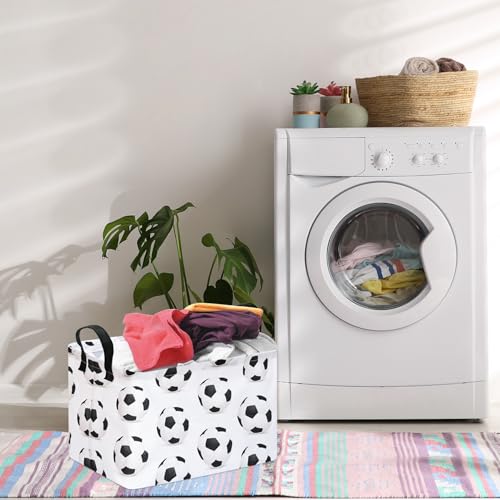 Image of Rectangle Soccer Football Storage Basket | Gift Storage, Home Shelf Organizer Box, Clothes Laundry Hamper, Nursery Basket, With Handles