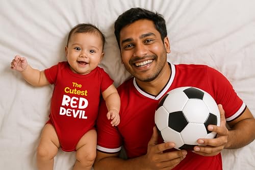 Image of Zeezeezoo The Cutest Red Devil Baby Romper | Bodysuit - Football Fan Outfit for Match Day, Photoshoots & Gifting