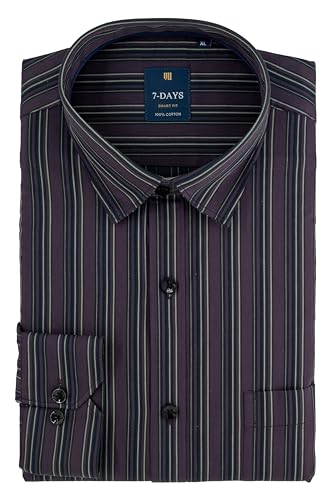 Image of 7-DAYS Men's Premium Striped Shirt - 100% Cotton, Tailored Fit (Between Slim & Regular), Full Sleeve, with Pocket - Smart Office & Casual Look