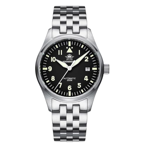 ADDIESDIVE Automatic Watches for Men Waterproof 200 M Luminous Sapphire Crystal Black Leather Strap Analog Mens Wrist Watches