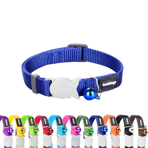 Red Dingo Safety Release Breakaway Premium Cat Collar – One Size Fits 8-13 Inch Neck – Durable Soft Nylon, Stylish Fish Clip Breakaway at 4.4lb, Stainless Steel D-Ring, Wildlife Bell – Dark Blue