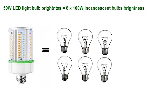 2-Pack 50W Led Corn Light Bulb,E26 Led Bulbs 6000K,Replacement Hid Hps Cfl Mh Lamp For Indoor Outdoor Ceiling Fan Garage Yard Porch Lighting 110-277V #TOP5