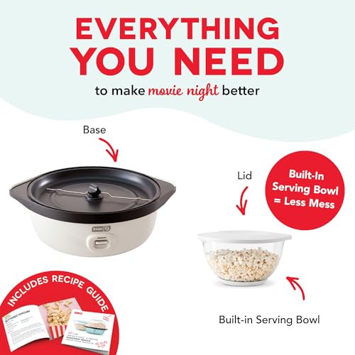 Dash SmartStore® Stirring Popcorn Maker - Electric Popcorn Machine with Butter-Melting Tray & Clear Serving Bowl - Features Stirring Bar - 24 Cups, White by DASH - Image 5