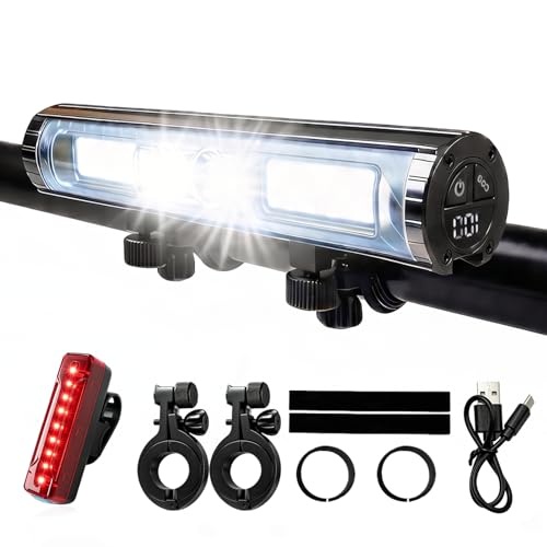 Professional Upgrade Bike Lights 10000LM Bright LED Headlight 10+ Modes 8000mAh In/Out Rechargeable Ebike Headlight 72hr Runtime Aluminum Waterproof Bicycle Lights with Tail Light for Cycling Mountain